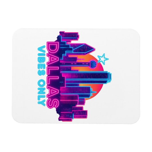 Dallas Vibes Only – Neon Skyline 1980s Synthwave A Magneet (Horizontaal)