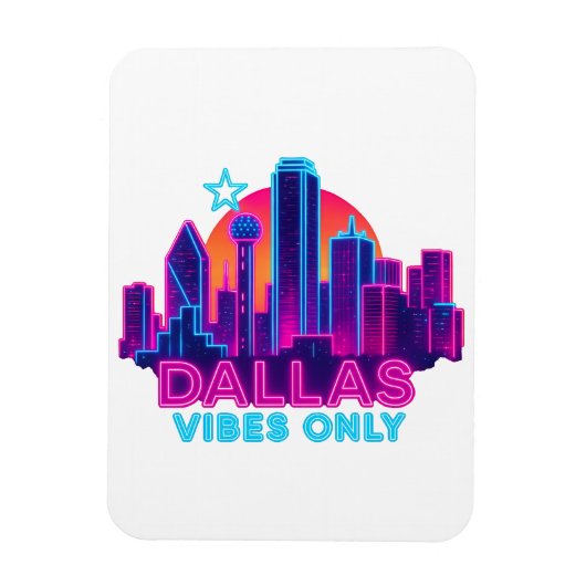 Dallas Vibes Only – Neon Skyline 1980s Synthwave A Magneet (Verticaal)