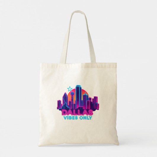 Dallas Vibes Only – Neon Skyline 1980s Synthwave A Tote Bag (Achterkant)