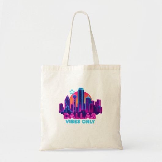 Dallas Vibes Only – Neon Skyline 1980s Synthwave A Tote Bag (Voorkant)