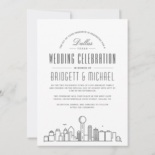 Dallas Wedding | Moderne Deco Skyline Kaart (Voorkant)