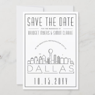 Dallas Wedding Stylized Skyline Save the Date Kaart