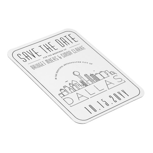 Dallas Wedding Stylized Skyline Save the Date Magneet (Rechterzijde)