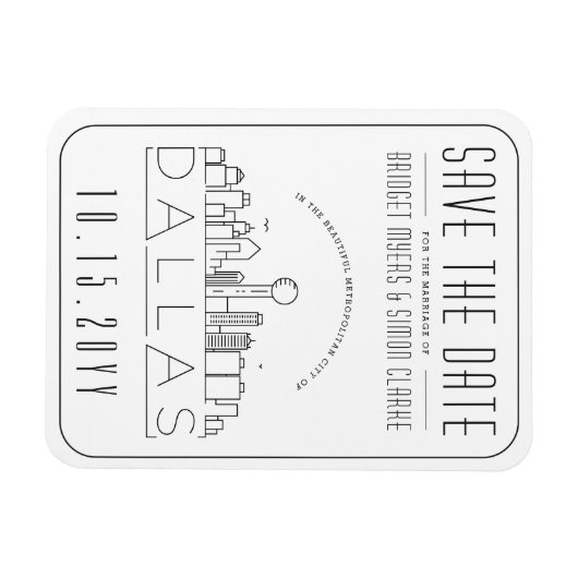 Dallas Wedding Stylized Skyline Save the Date Magneet (Horizontaal)