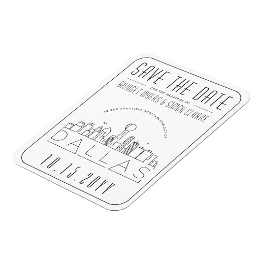 Dallas Wedding Stylized Skyline Save the Date Magneet (Linkerzijde)