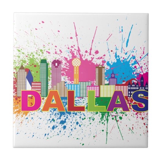 Dalles Texas Skyline Paint Splatter Illustration Tegeltje (Voorkant)