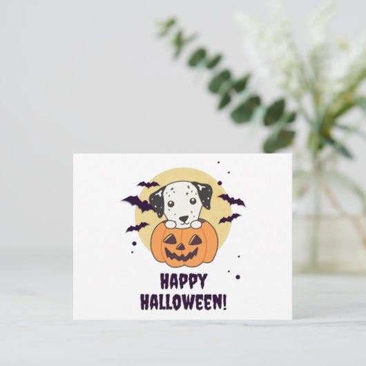 Dalmatiaan in pomkin Sweet Dogs Happy Halloween Briefkaart (Staand voorkant)