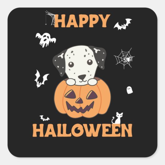 Dalmatiaan in pomkin Sweet Dogs Happy Halloween Vierkante Sticker (Voorkant)