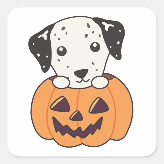 Dalmatiaan in pomkin Sweet Dogs Happy Halloween Vierkante Sticker (Voorkant)