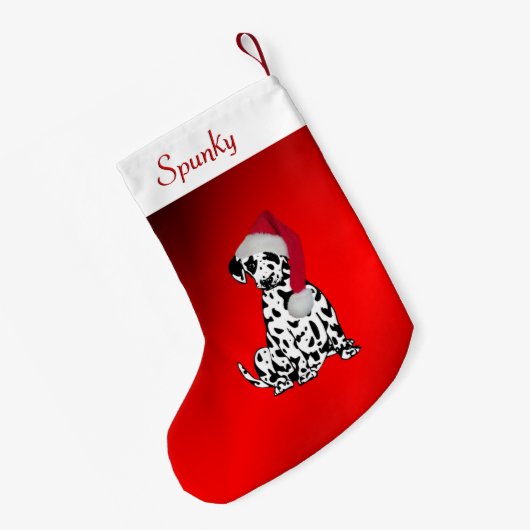 Dalmatiaan met naam van honden bovenaan kleine kerstsok (Achterkant (Hangend))