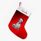 Dalmatiaan met naam van honden bovenaan kleine kerstsok (Voorkant (Hangend))