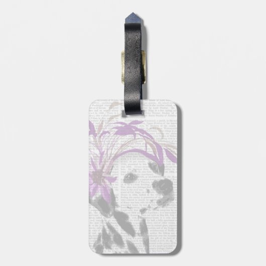 Dalmatiaan met Paarse fascinator Bagagelabel (Achterkant verticaal)