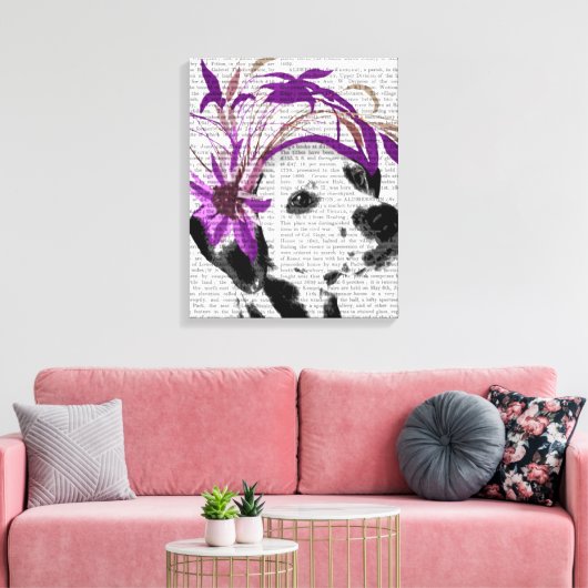 Dalmatiaan met Paarse fascinator Canvas Afdruk (Insitu (Woonkamer))