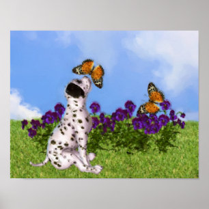 Dalmatiaan Puppy Butterflies Dog Art Foto schilder Poster