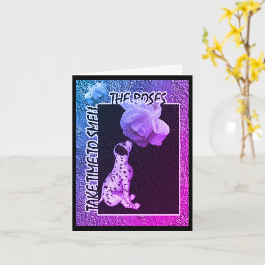 Dalmatiaan Puppy Smell Rozen Nota Kaart (Gele Bloem)