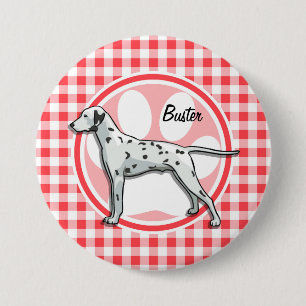 Dalmatiaan; Rood en wit Gingham Ronde Button 7,6 Cm