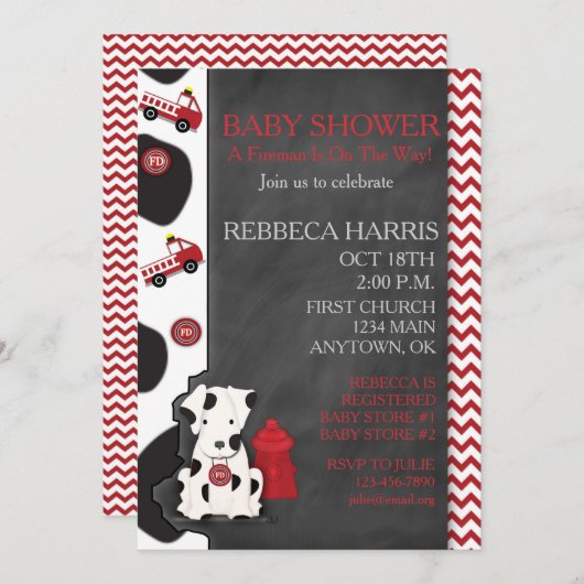 Dalmatiaans Baby shower Chevron Chalkboard Invite Kaart (Voorkant / Achterkant)