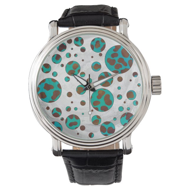 Dalmatiaans bruin en Blauwgroen afdrukken Horloge (Voorkant)