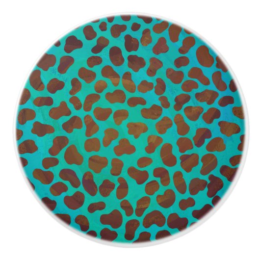 Dalmatiaans bruin en Blauwgroen afdrukken Keramische Knop (Voorkant)