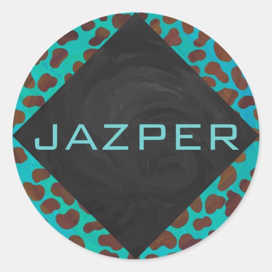 Dalmatiaans bruin en Blauwgroen afdrukken Ronde Sticker (Voorkant)