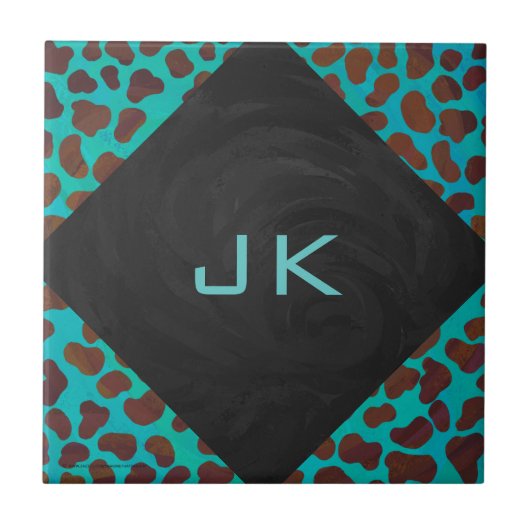 Dalmatiaans bruin en Blauwgroen afdrukken Tegeltje (Voorkant)