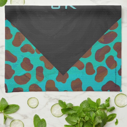 Dalmatiaans bruin en Blauwgroen afdrukken Theedoek (Gevouwen)