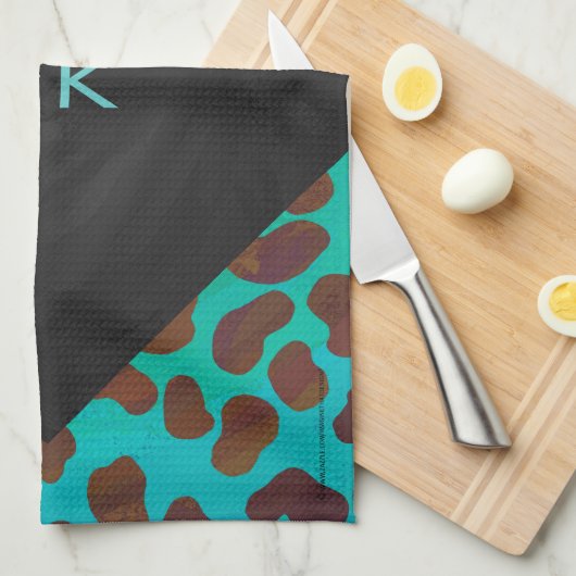 Dalmatiaans bruin en Blauwgroen afdrukken Theedoek (Quarter Fold)