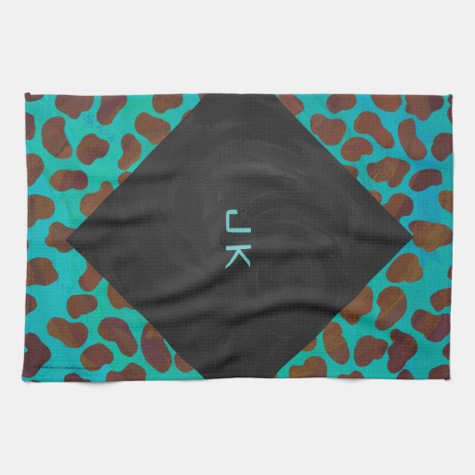 Dalmatiaans bruin en Blauwgroen afdrukken Theedoek (Horizontaal)