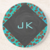 Dalmatiaans bruin en Blauwgroen afdrukken Zandsteen Onderzetter (Voorkant)