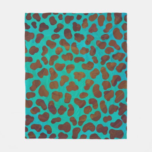 Dalmatiaans bruin en turquoise print fleece deken (Voorkant)