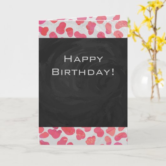 Dalmatiaans Roze en Wit met Monogram Kaart (Gele Bloem)