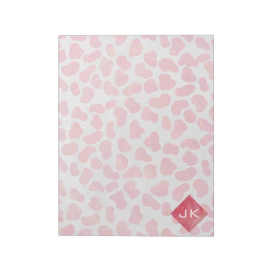 Dalmatiaans Roze en Wit met Monogram Notitieblok (Linkerzijde)