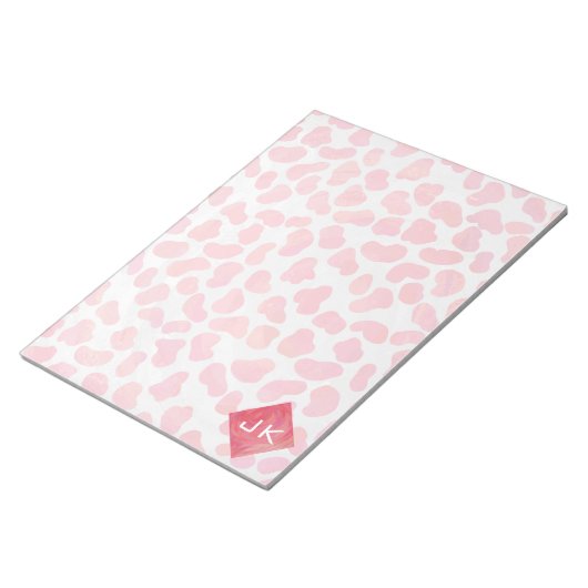 Dalmatiaans Roze en Wit met Monogram Notitieblok (Schuin)