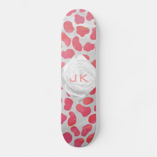 Dalmatiaans Roze en Wit met Monogram Persoonlijk Skateboard (Voorkant)