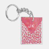 Dalmatiaans Roze en Wit met Monogram Sleutelhanger (Voorkant Links)