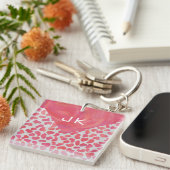 Dalmatiaans Roze en Wit met Monogram Sleutelhanger (Voorkant Rechts)