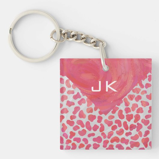 Dalmatiaans Roze en Wit met Monogram Sleutelhanger (Voorkant)