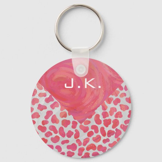 Dalmatiaans Roze en Wit met Monogram Sleutelhanger (Voorkant)