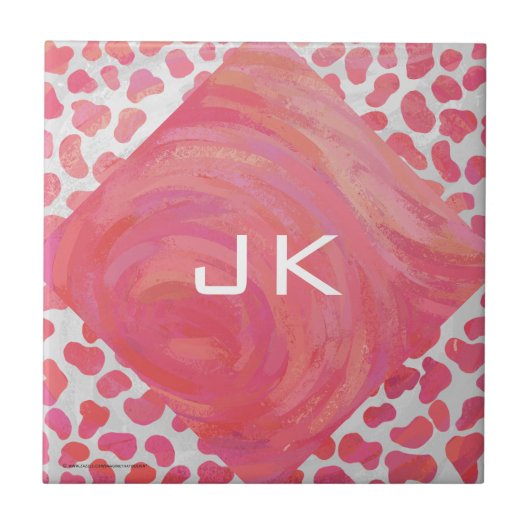 Dalmatiaans Roze en Wit met Monogram Tegeltje (Voorkant)