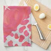 Dalmatiaans Roze en Wit met Monogram Theedoek (Quarter Fold)