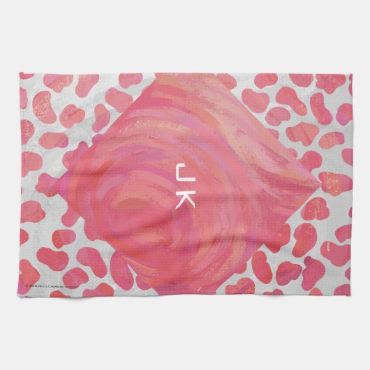 Dalmatiaans Roze en Wit met Monogram Theedoek (Horizontaal)
