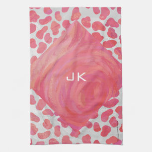 Dalmatiaans Roze en Wit met Monogram Theedoek