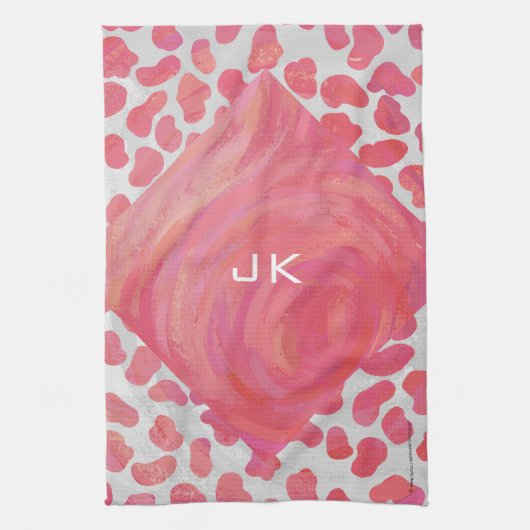Dalmatiaans Roze en Wit met Monogram Theedoek (Verticaal)