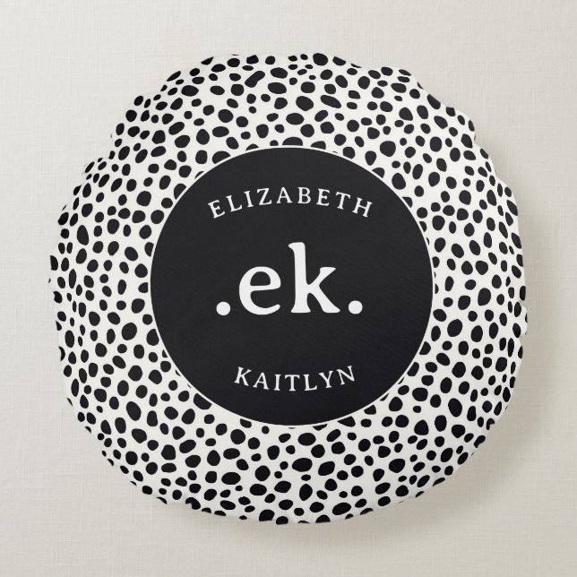 Dalmatiaanse Hond Abstract Patroon Monogram Rond Kussen (Voorkant)