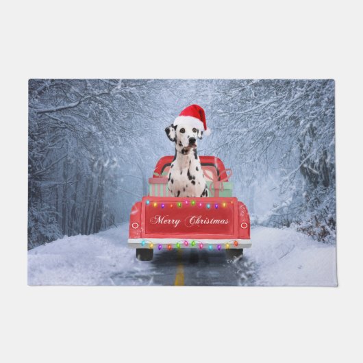 Dalmatiaanse hond op sneeuw in kerstmis deurmat (Voorkant)