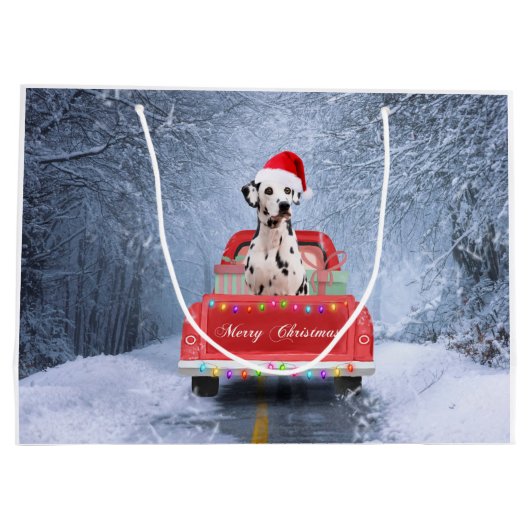 Dalmatiaanse hond op sneeuw in kerstmis groot cadeauzakje (Achterkant)