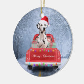 Dalmatiaanse hond op sneeuw in kerstmis keramisch ornament (Links)