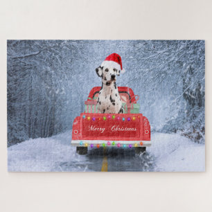 Dalmatiaanse hond op sneeuw in kerstmis legpuzzel