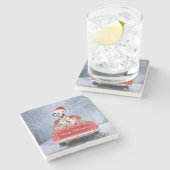 Dalmatiaanse hond op sneeuw in kerstmis stenen onderzetter (Zijkant)