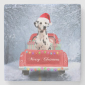 Dalmatiaanse hond op sneeuw in kerstmis stenen onderzetter (Voorkant)